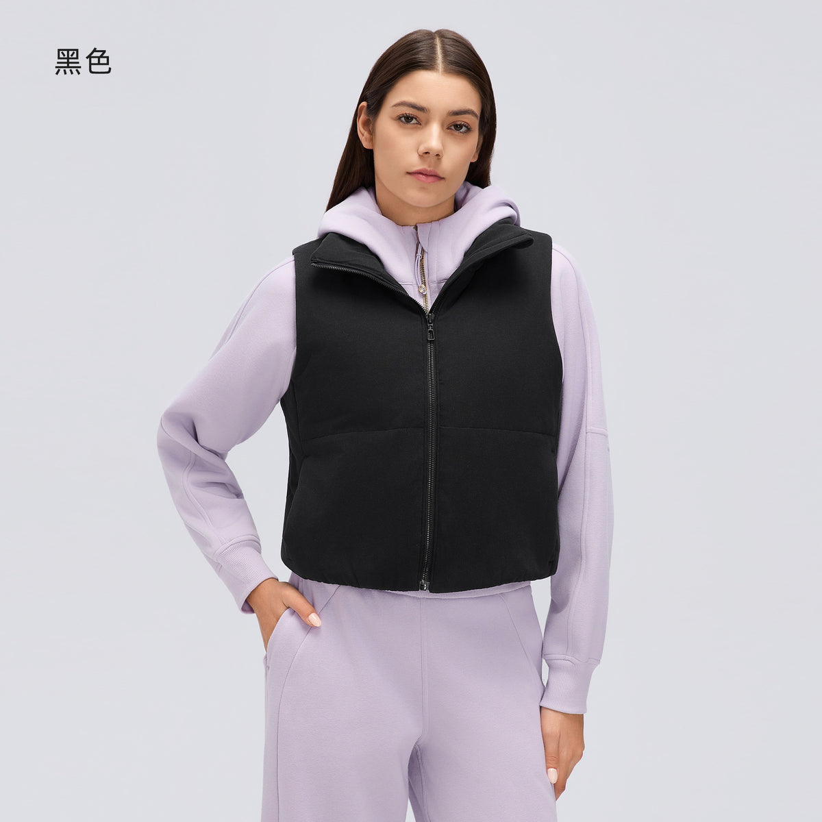 Wholesale Women’s Winter Padded Vest D26113 | Relaxed-Fit Minimalist Sleeveless Jacket | fouregg - Black