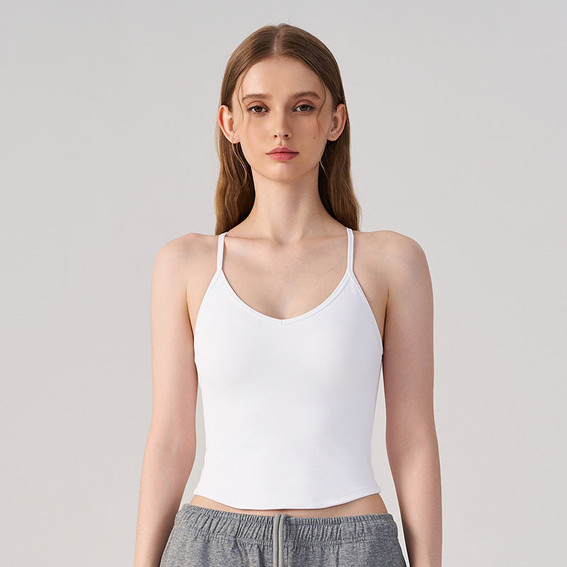 Wholesale Women’s Padded Yoga Top | Bulk Cropped Running & Training Sports Bra | fouregg - White