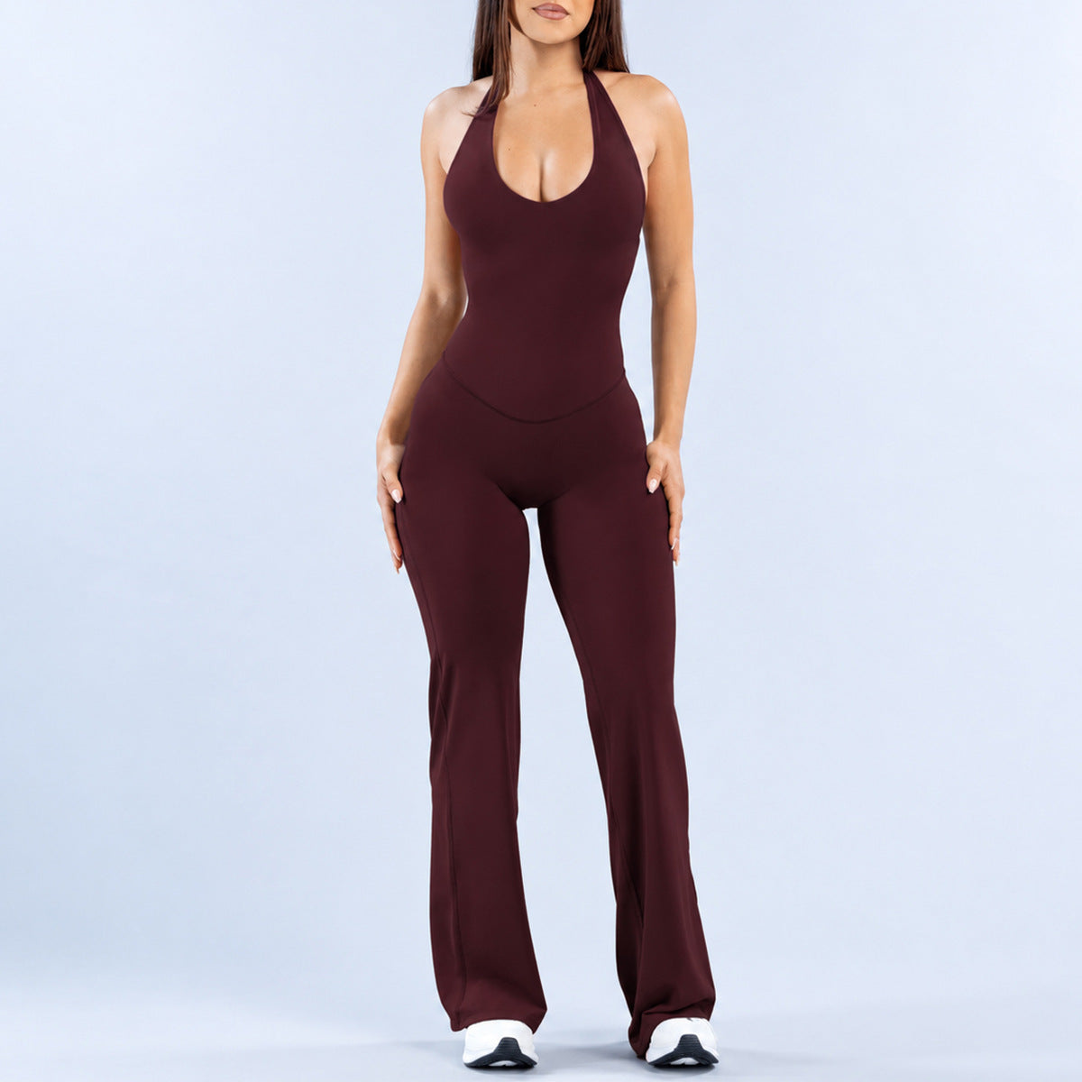 Wholesale Women’s Activewear Jumpsuit | Backless Quick-Dry Halter Flared Workout One-Piece | fouregg - 6277 Jumpsuit Ankara Red