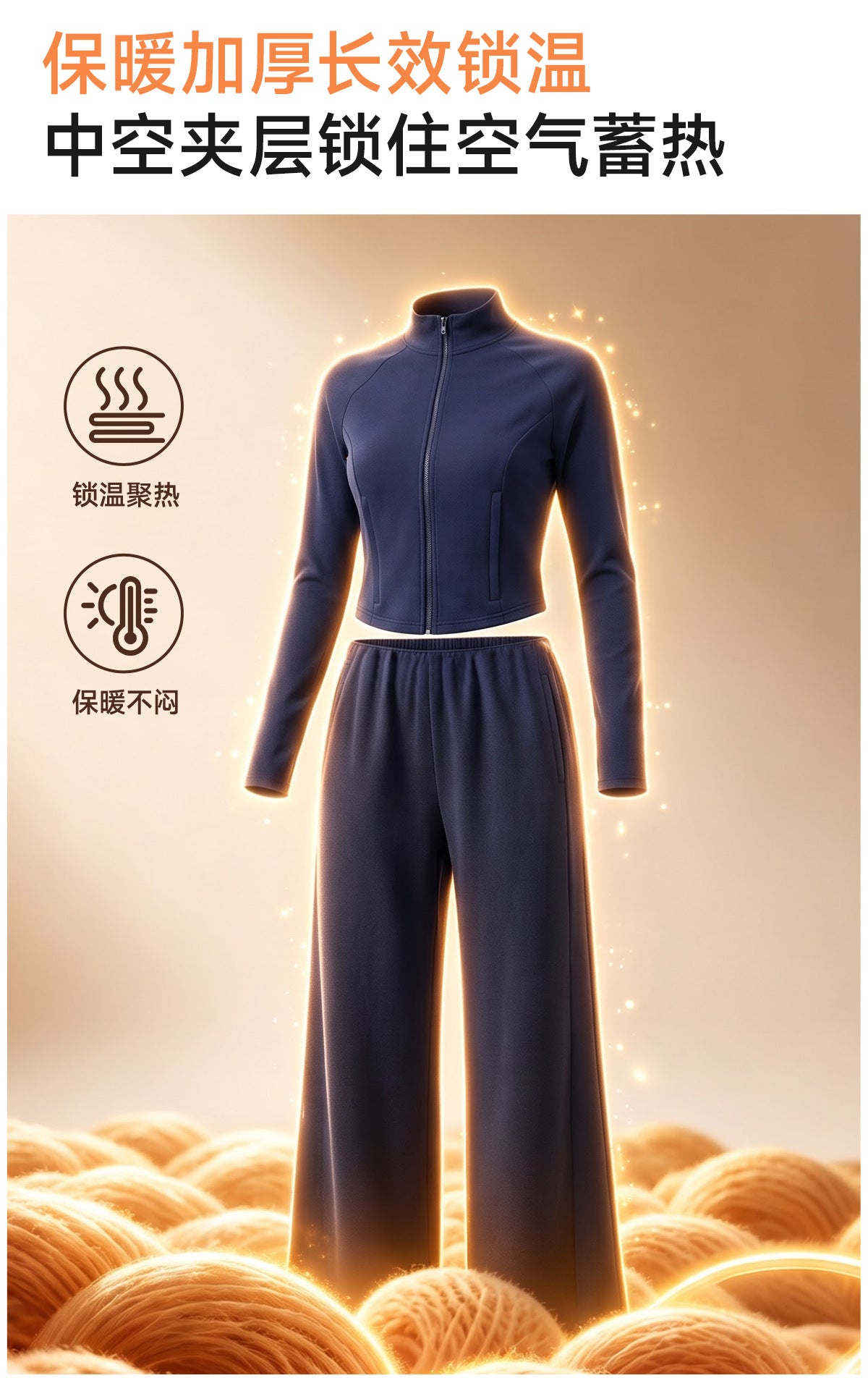 Wholesale Thermal Activewear Set | Cotton-Feel Long-Sleeve Top & Wide-Leg Trousers | fouregg