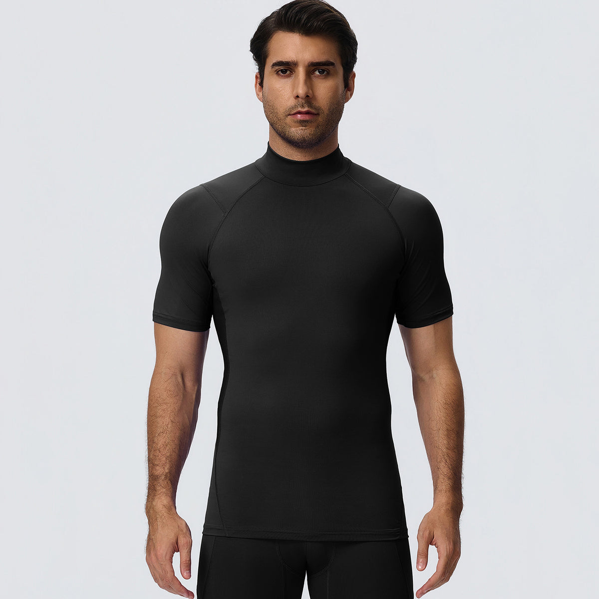 Wholesale Men’s Sculpting Workout Shirt 61207 | Slim-Fit Short Sleeve Running & Training Top | fouregg - Black