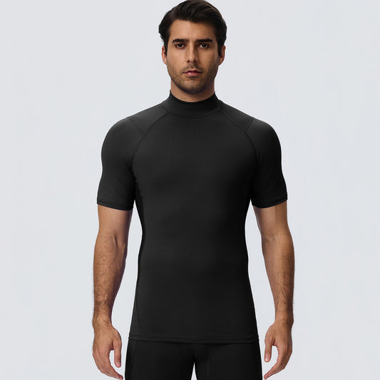 Wholesale Men’s Sculpting Workout Shirt 61207 | Slim-Fit Short Sleeve Running & Training Top | fouregg - Black