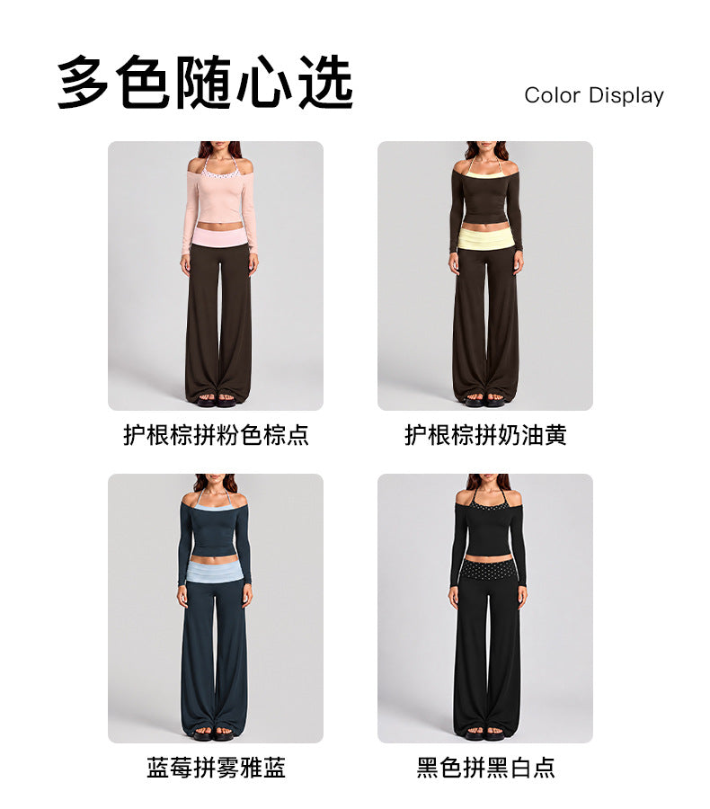 Wholesale Women’s Activewear Set | Long Sleeve Mock-Layer Halter Top & Straight-Leg Yoga Pants | fouregg