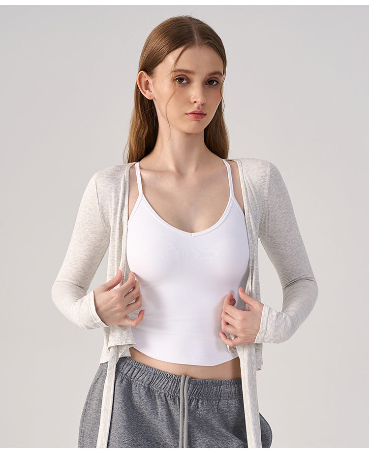 Wholesale Women’s Wrap Yoga Top | Thin Long-Sleeve Crossover Cardigan for Pilates & Activewear | fouregg