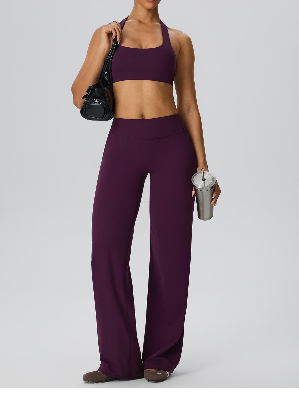 Wholesale Women’s Double-Brushed Sports Bra | Bulk Open-Back Halter Fitness Top 62768 | fouregg