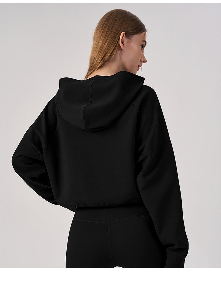 Wholesale Women’s Cropped Sweatshirt | Bulk Relaxed-Fit Hooded Workout Top | fouregg