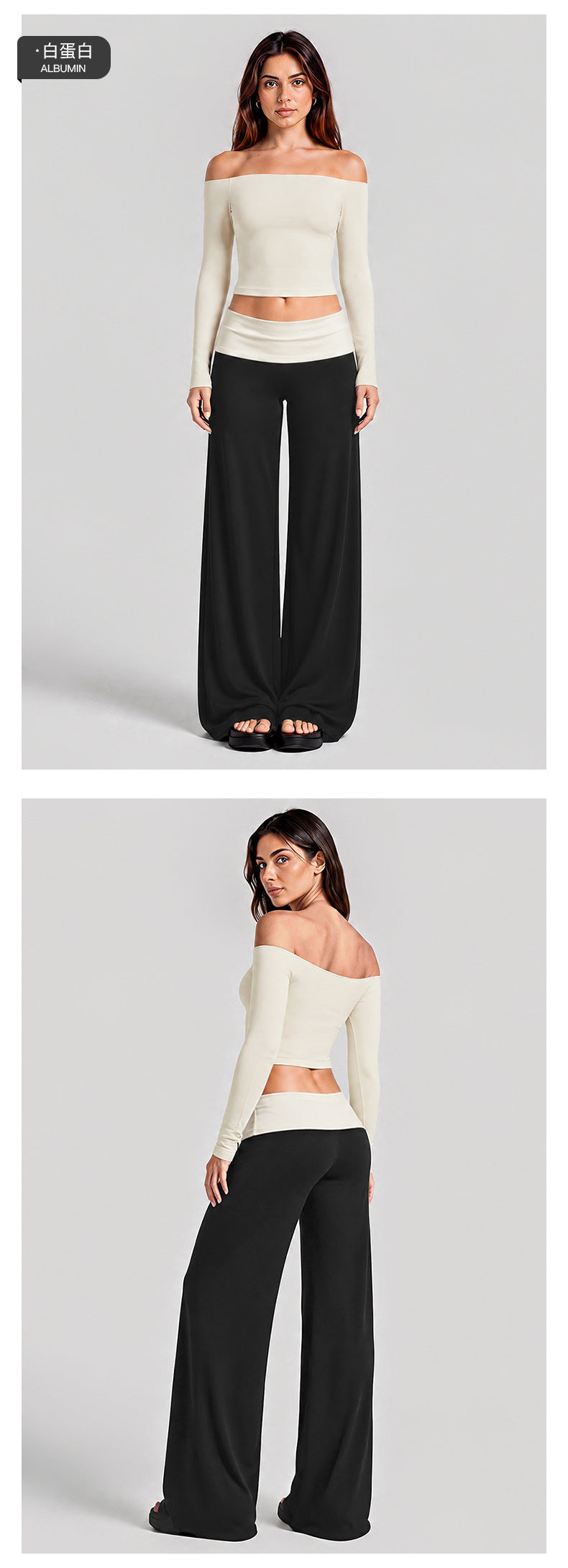 Wholesale Women’s Activewear Set | One-Shoulder Long Sleeve Top & High-Waisted Casual Yoga Pants | fouregg