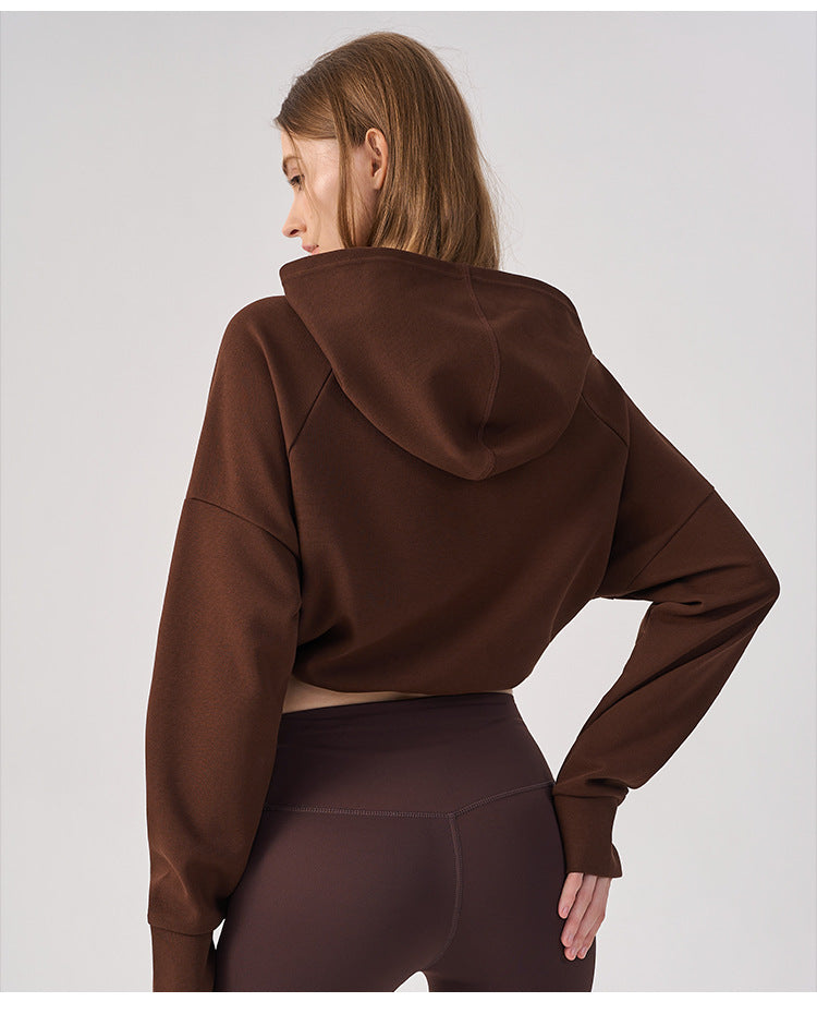 Wholesale Women’s Cropped Sweatshirt | Bulk Relaxed-Fit Hooded Workout Top | fouregg