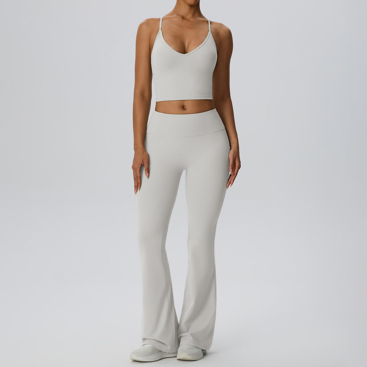Wholesale Women’s Double-Brushed Yoga Set | Bulk Sculpting 2-Piece Fitness Activewear | fouregg - Light Gray