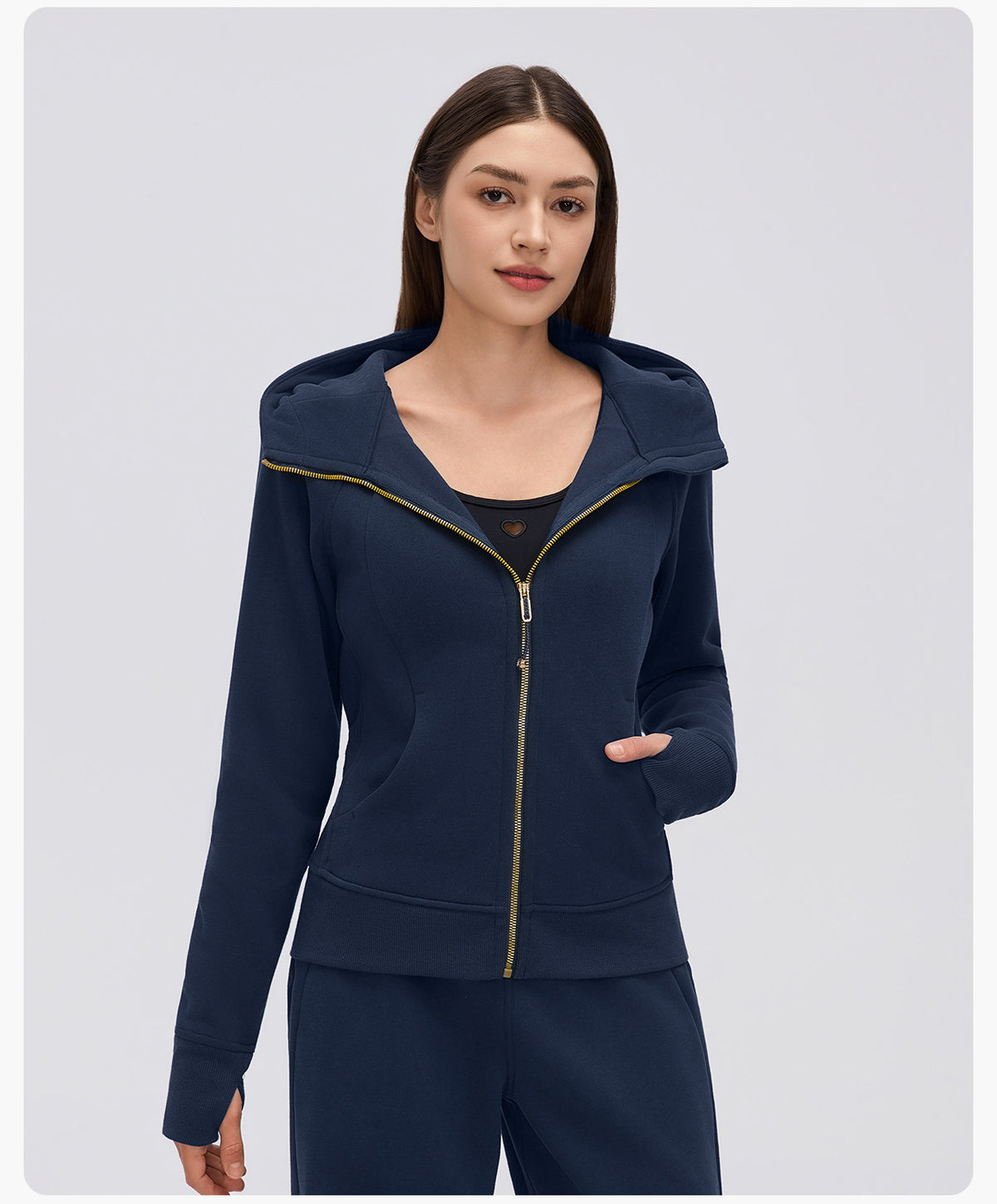Wholesale Women’s Winter Workout Jacket D26115 | Warm Drawstring Waist Hooded Fitness Top | fouregg
