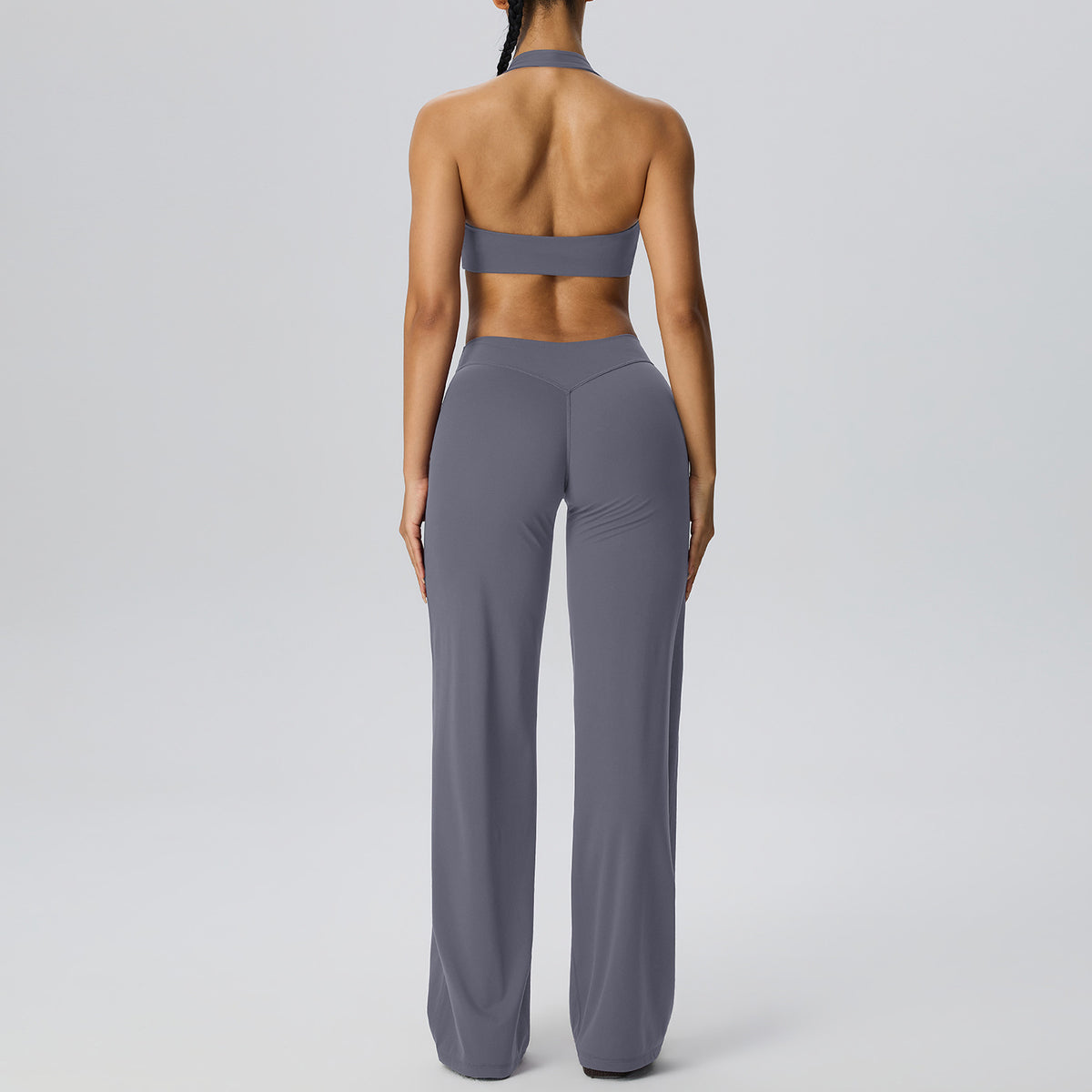 Wholesale Women’s 2-Piece Yoga Set | Bulk Halter Sports Bra & Loose Workout Pants | fouregg - Smog Blue