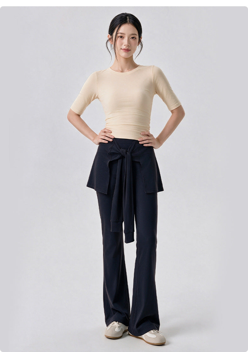Wholesale Women’s Pilates Flare Leggings | Slimming Draped Wide-Leg Workout Pants | fouregg