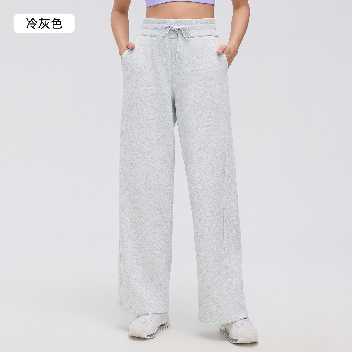 Wholesale Women’s Winter Sweatpants D26116 | Relaxed Straight-Leg Warm-Up Trousers with Elastic Waist | fouregg - Cool Gray