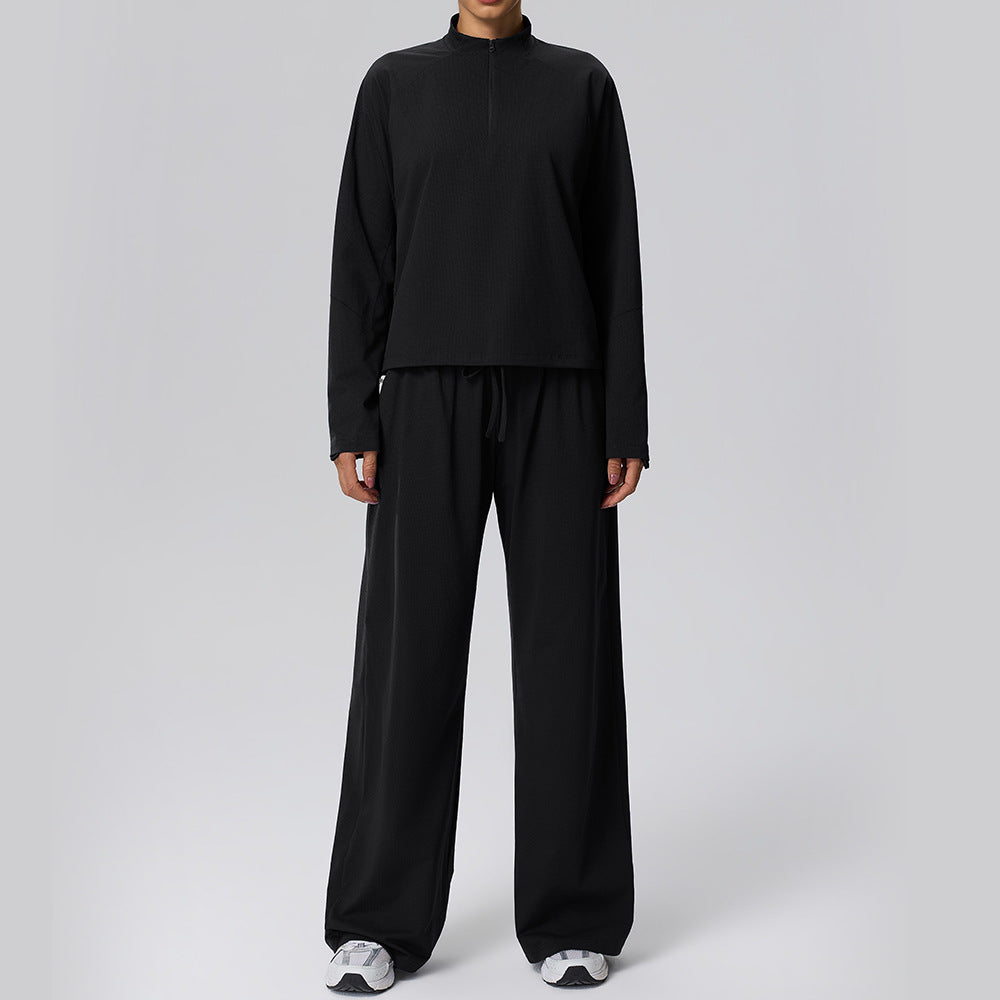 Wholesale Waffle Fabric Long-Sleeve Top & Casual Pants 2-Piece Sports Set | fouregg