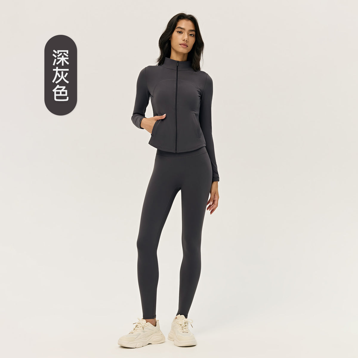 Wholesale Women’s Winter Activewear Set | Thickened Thermal Yoga Top & Leggings for Pilates | fouregg - Dark Gray