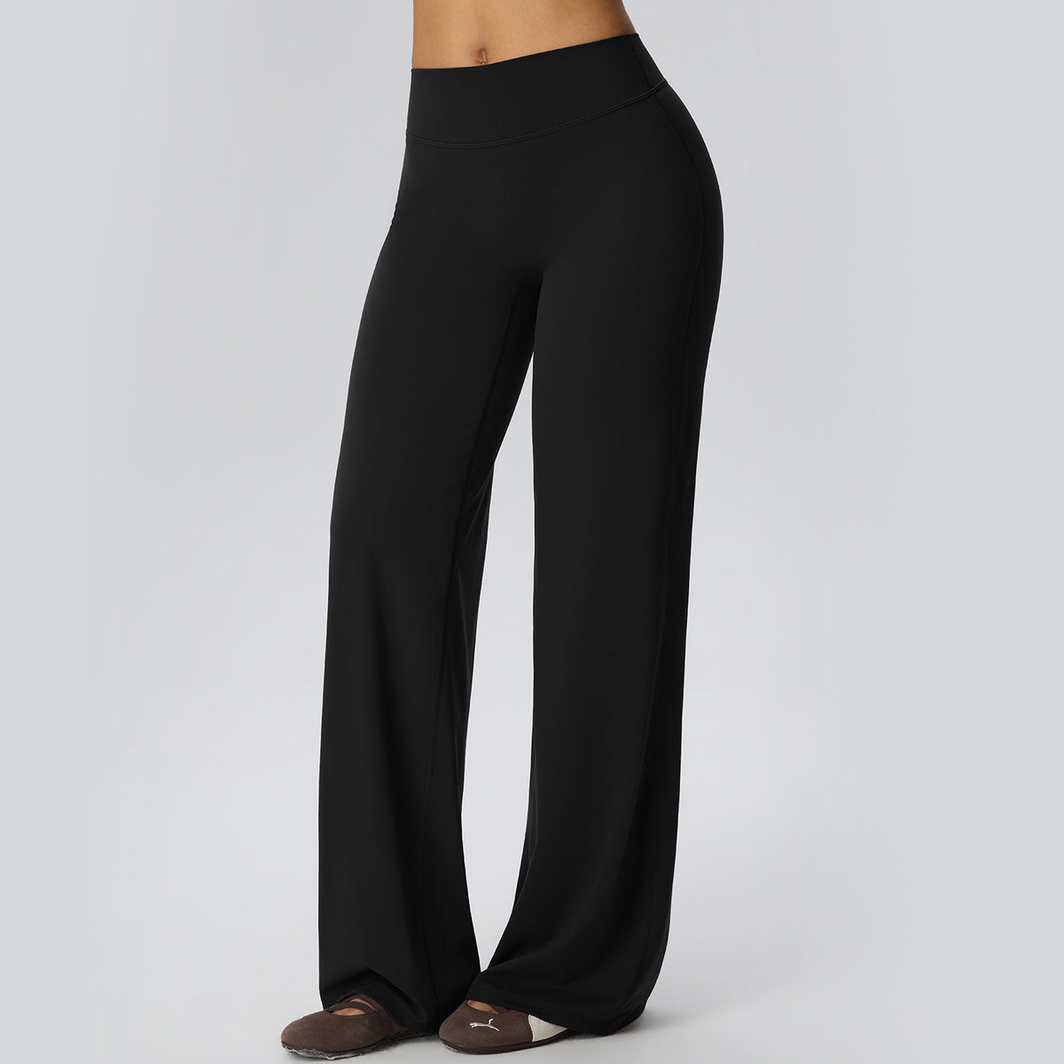 Wholesale Women’s Double-Brushed Yoga Pants | Bulk High-Waist Sculpting Straight-Leg Activewear 62345 | fouregg - Black