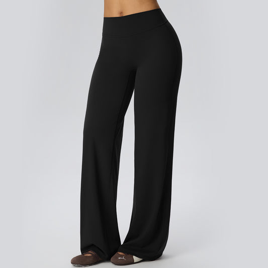 Wholesale Women’s Double-Brushed Yoga Pants | Bulk High-Waist Sculpting Straight-Leg Activewear 62345 | fouregg - Black
