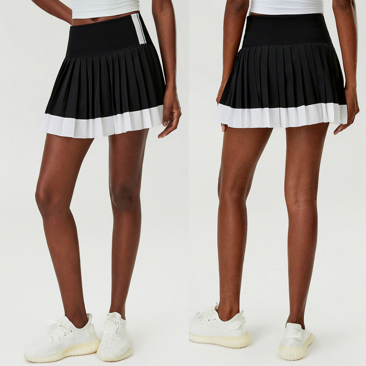 Wholesale Women’s High-Waist Sports Skort | Color-Block Anti-Exposure Skirt for Tennis & Running | fouregg - Black