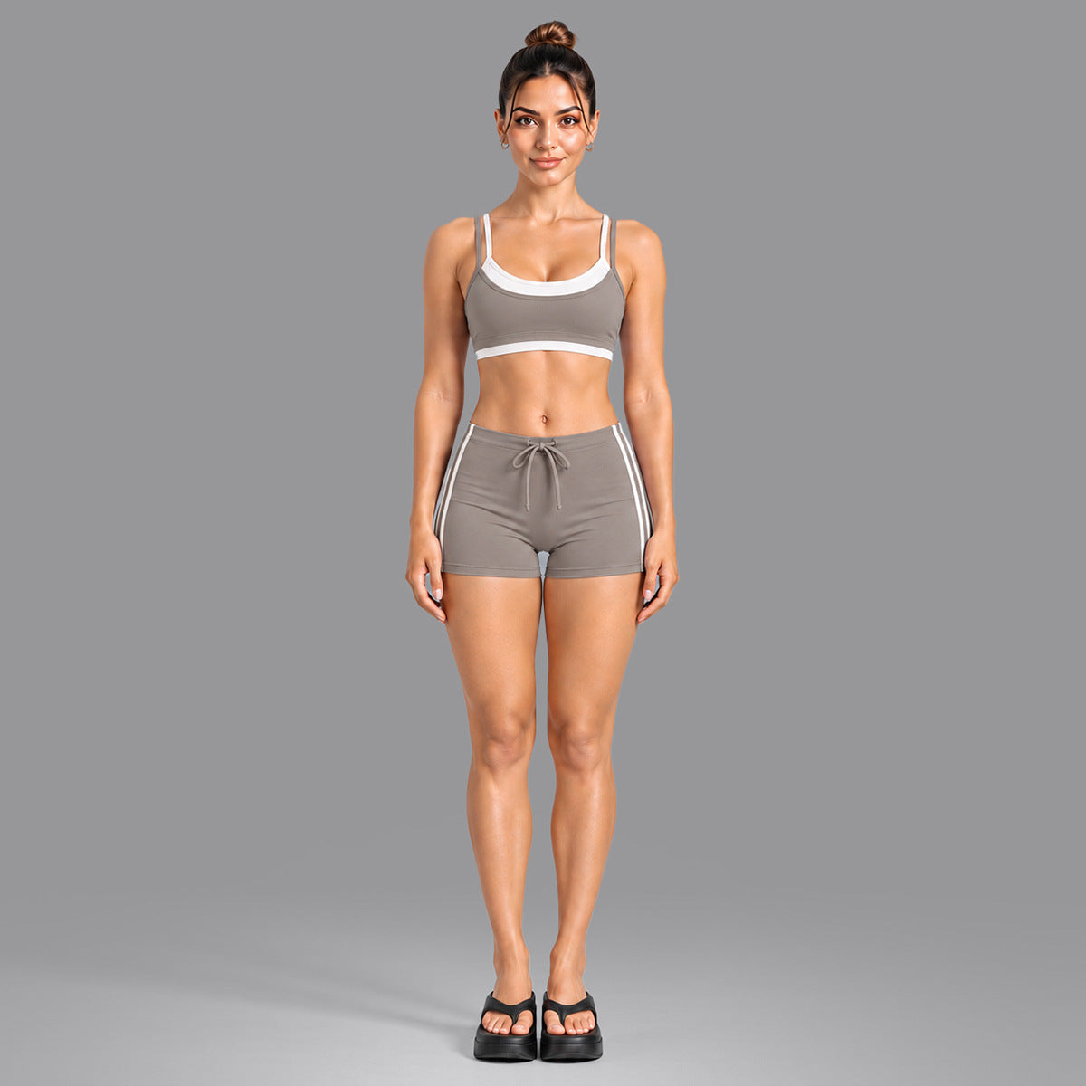 Wholesale Women’s Activewear Set | Double-Layer Contrast Sports Bra & Quick-Dry Workout Leggings | fouregg