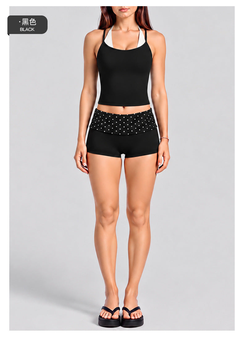Wholesale Women’s Activewear Set | Color-Block Workout Tank & Quick-Dry Polka Dot Yoga Pants | fouregg