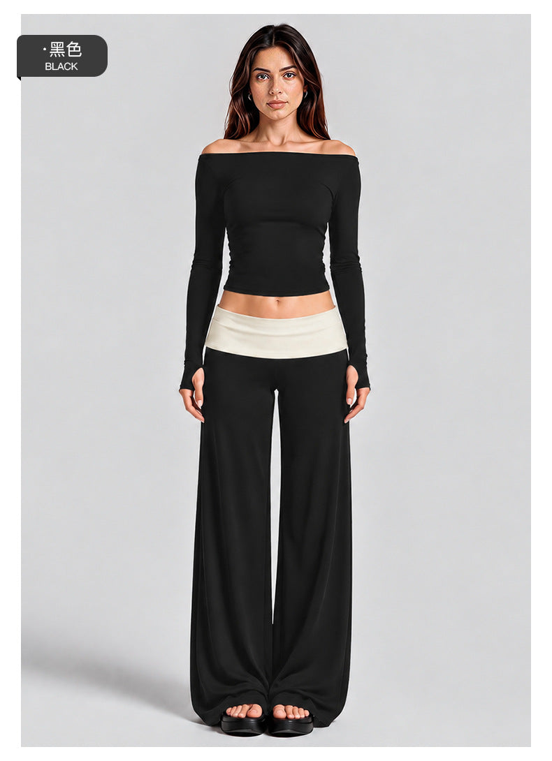 Wholesale Women’s Activewear Set | Quick-Dry Long Sleeve Off-Shoulder Top & High-Waisted Workout Pants | fouregg