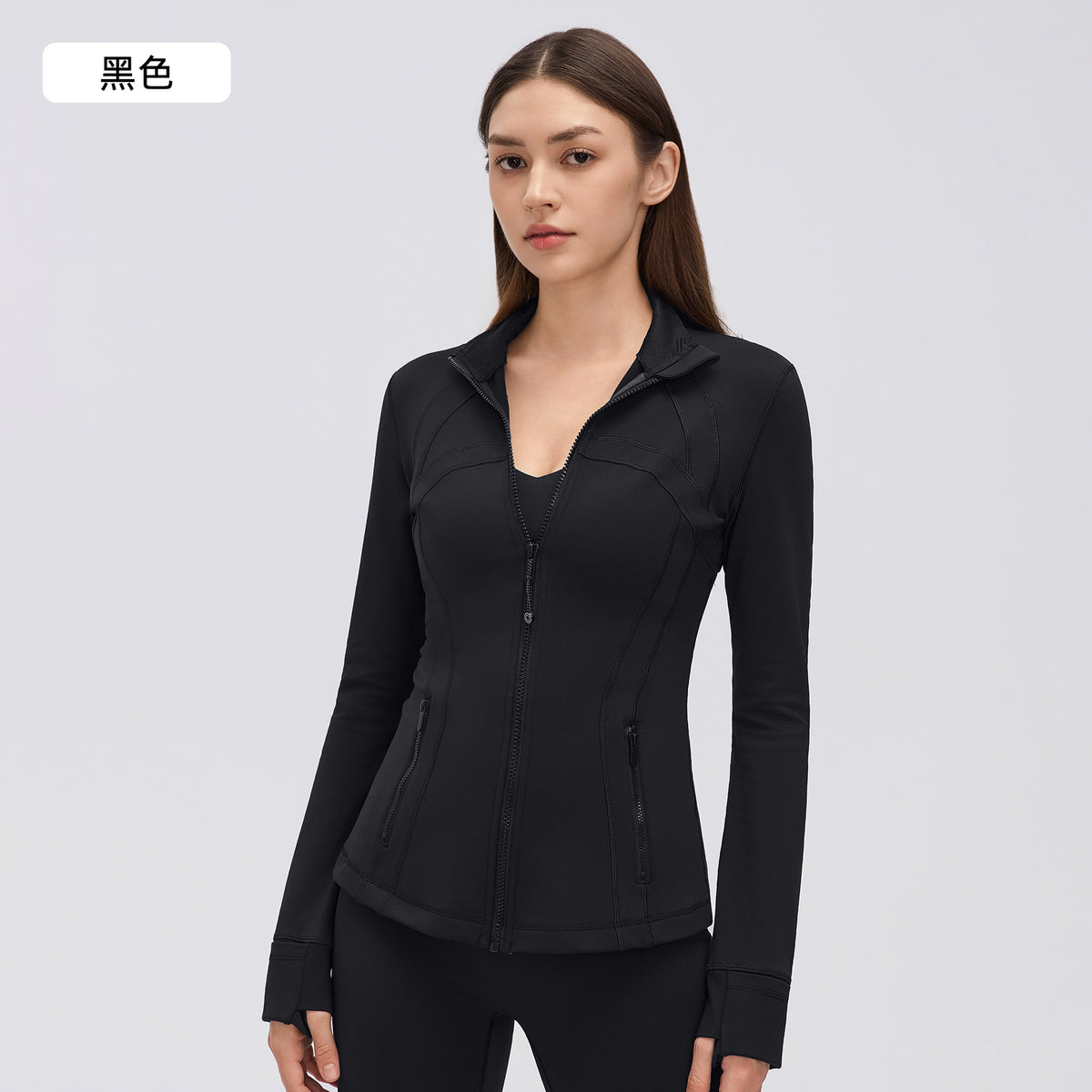 Wholesale Women’s Winter Activewear Jacket D26126 | Slimming High-Neck Outdoor Cycling & Fitness Top | fouregg - Black