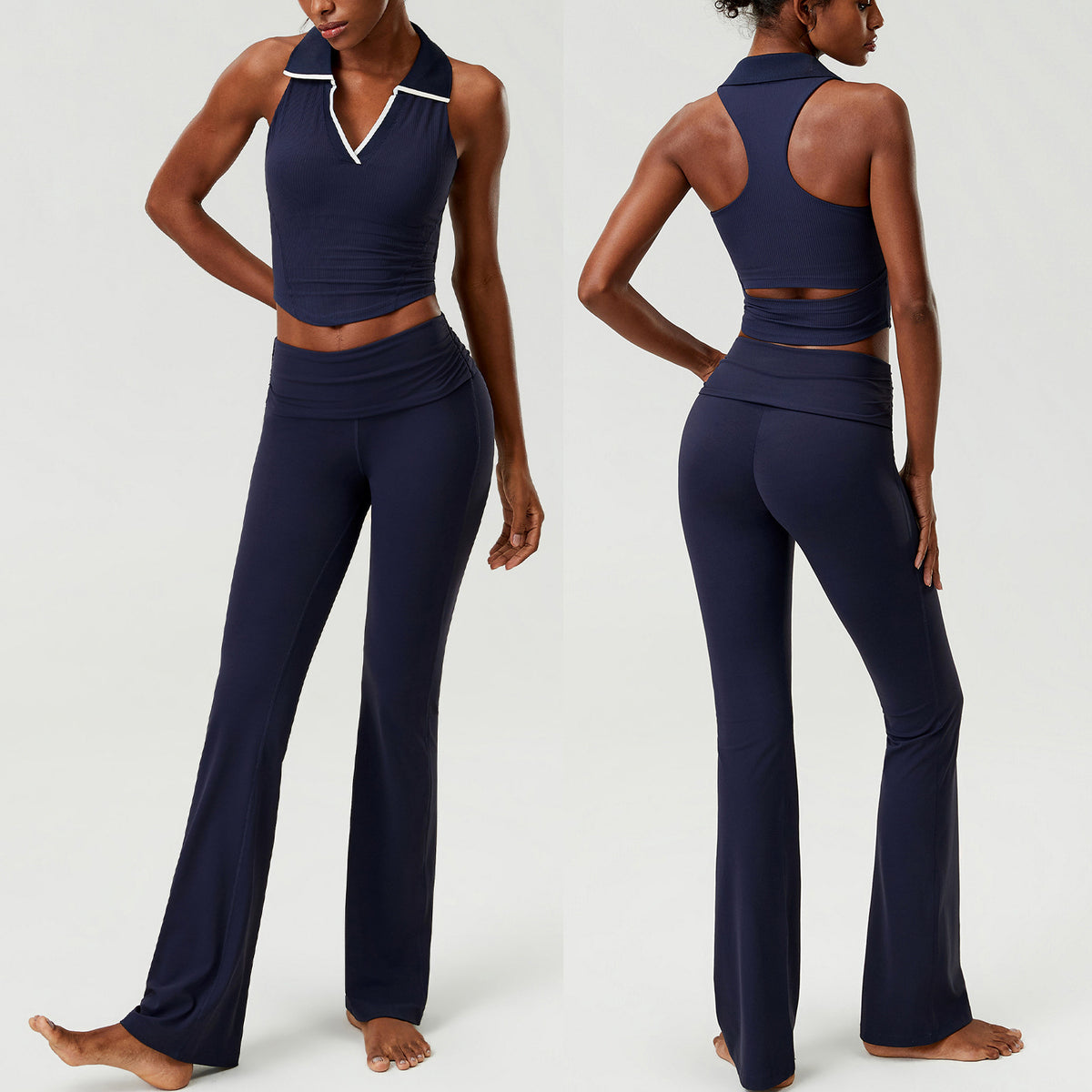 Wholesale Plus Size Women’s 2-Piece Set | Nude-Feel Fitness Wear | fouregg - Denim Blue