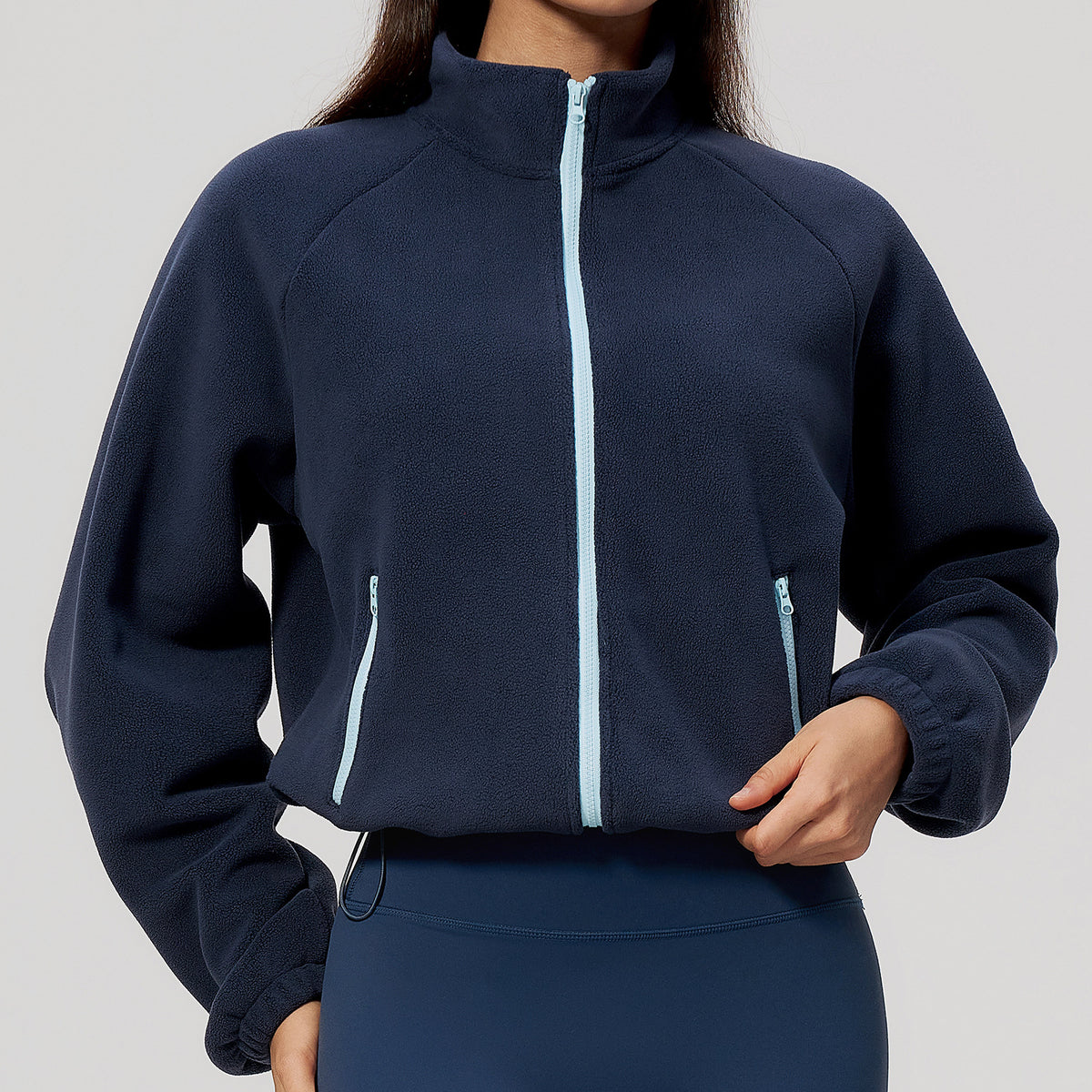 Wholesale Women’s Casual Activewear Jacket 5585 | Relaxed-Fit Warm Cropped Zip-Up | fouregg - Deep Royal Blue