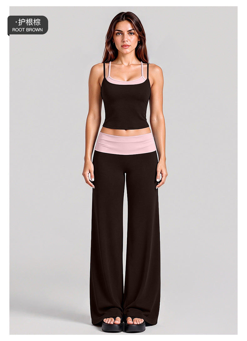 Wholesale Women’s Activewear Set | Layered Sports Tank & High-Waisted Workout Pants | fouregg