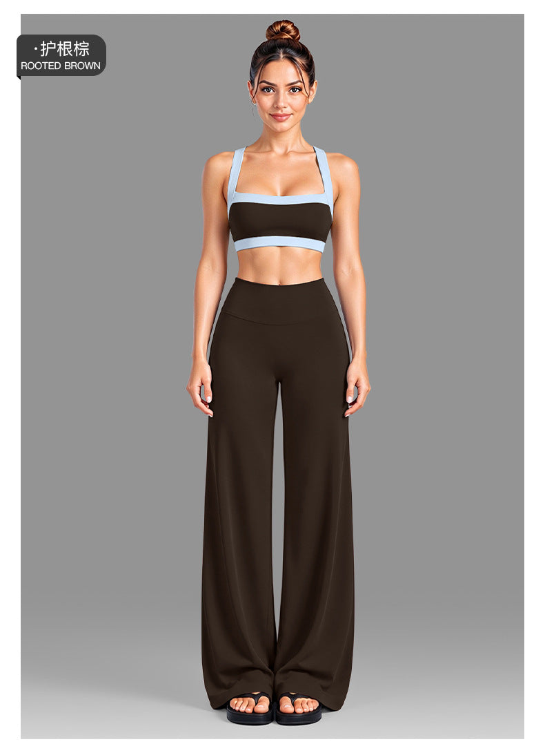Wholesale Women’s Activewear Set | Color-Block Workout Bra & Low-Waisted Casual Fitness Pants | fouregg