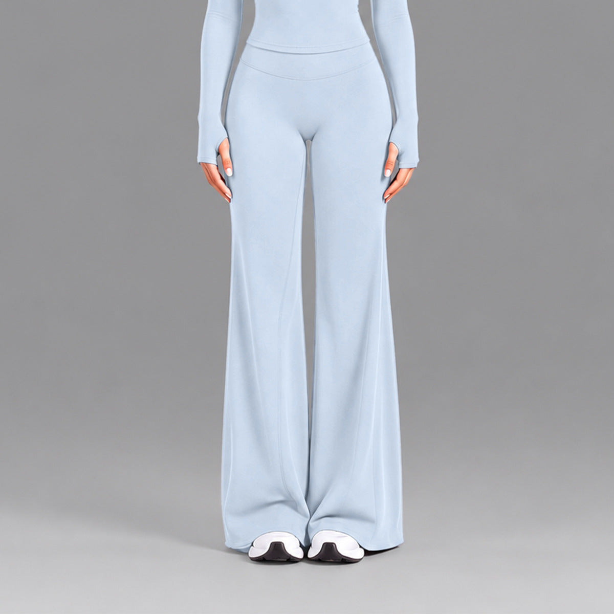 Wholesale Women’s Quick-Dry Ribbed Activewear Pants | High-Waist Straight-Leg Running & Yoga Pants | fouregg - Misty Blue