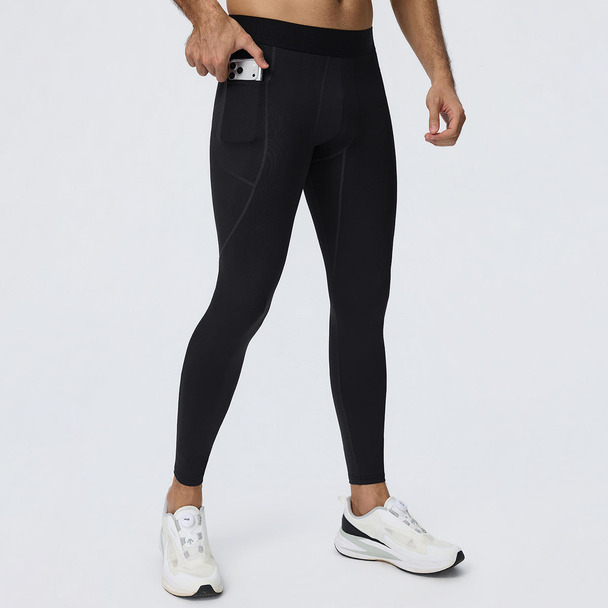 Wholesale Men’s Sculpting Fitness Pants 61302 | Slim-Fit Compression Tights for Running & Training | fouregg - Black