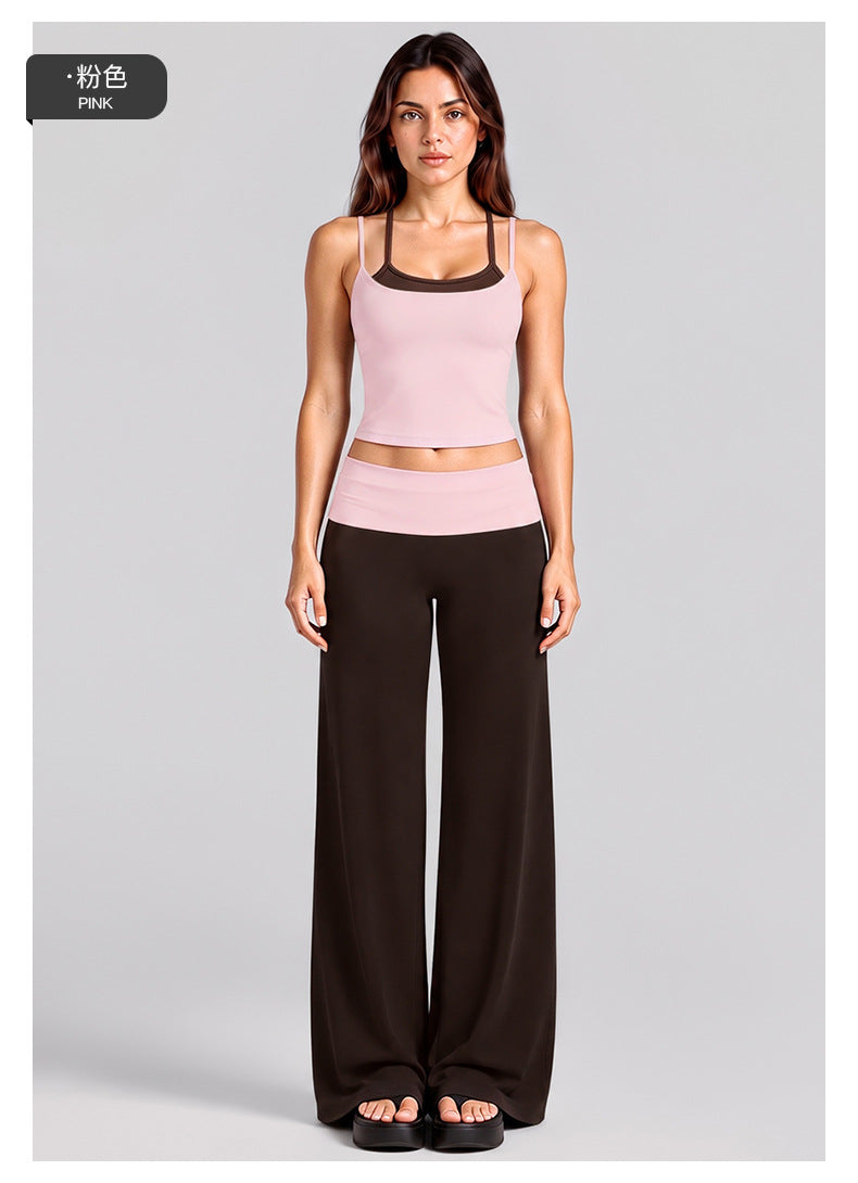 Wholesale Women’s Activewear Set | Layered Sports Tank & High-Waisted Workout Pants | fouregg