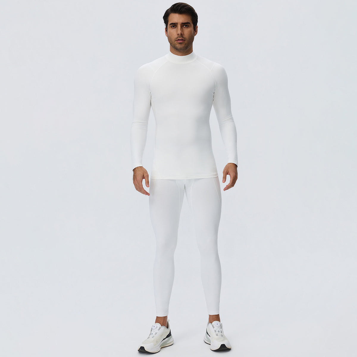 Wholesale Men’s Sculpting Workout Set | High-Stretch Long-Sleeve Shirt & Slim-Fit Gym Pants | fouregg - White