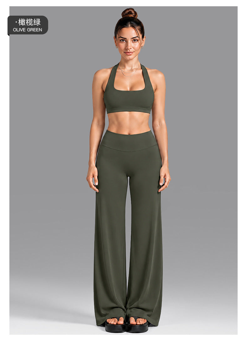 Wholesale Women’s Summer Activewear Set | Built-In Cup Halter Bra & Open-Back Pilates Outfit | fouregg