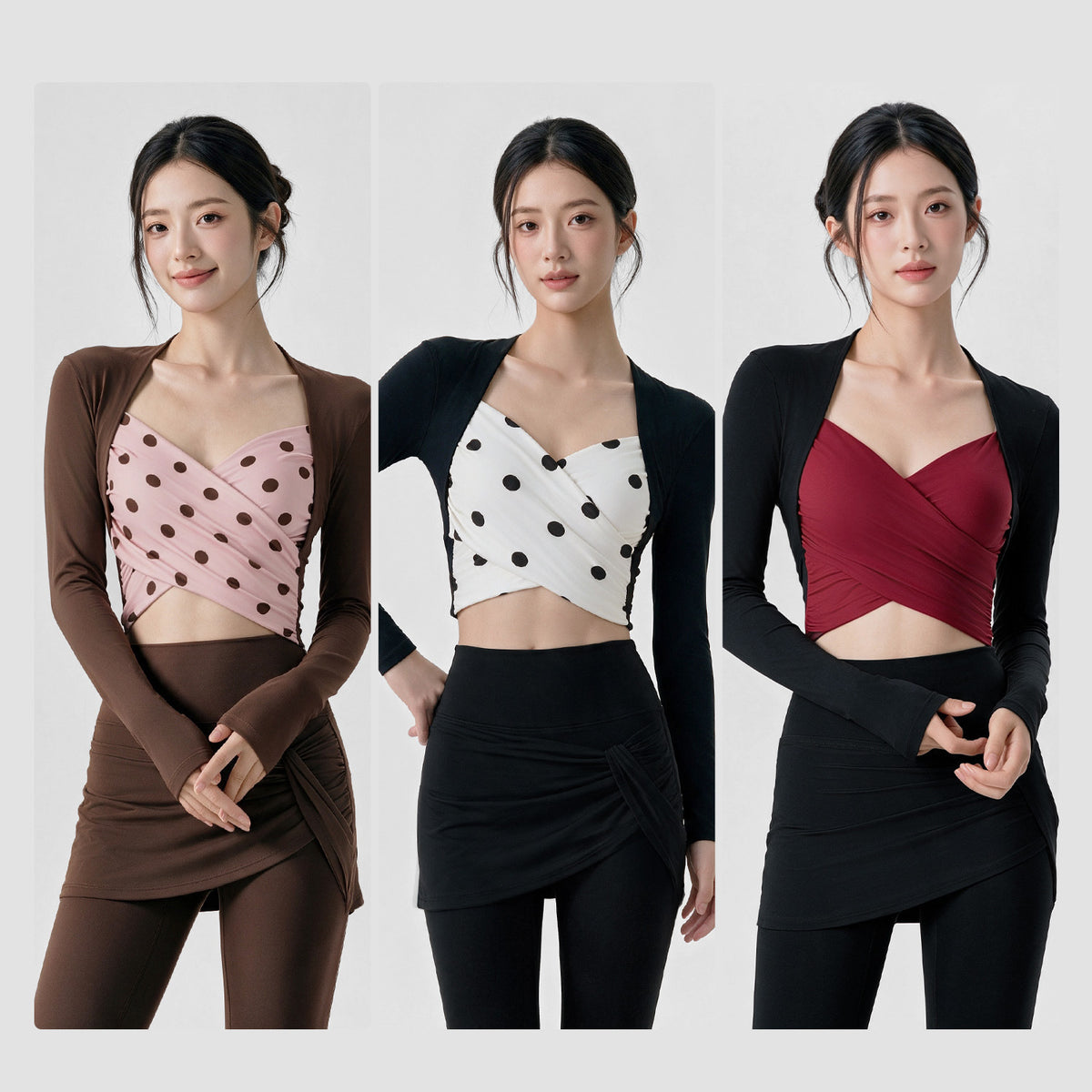 Wholesale Women’s Long Sleeve Pilates Top | Bulk Strapless-Look Slim-Fit Workout Shirt | fouregg
