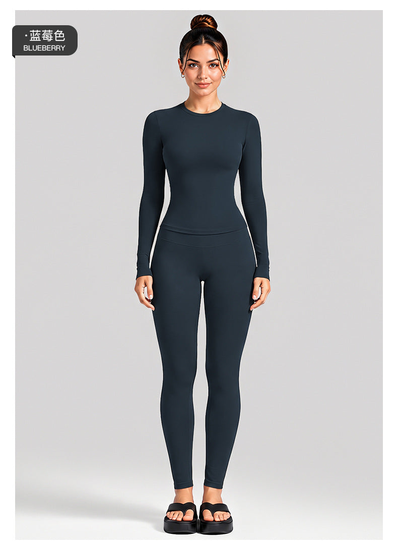 Wholesale Women’s Activewear Set | Fitted Long Sleeve Tee & Loose Straight-Leg Workout Trousers | fouregg