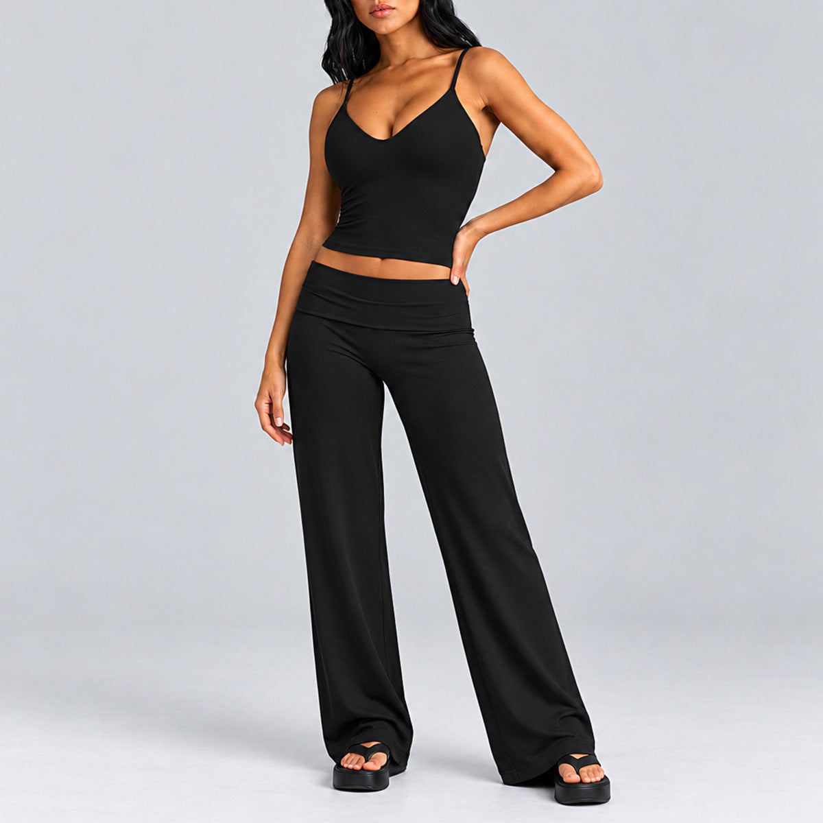 Wholesale Women’s Activewear Set | Quick-Dry Backless Sports Tank & High-Waisted Workout Pants | fouregg - Tank Top + Pants, Black