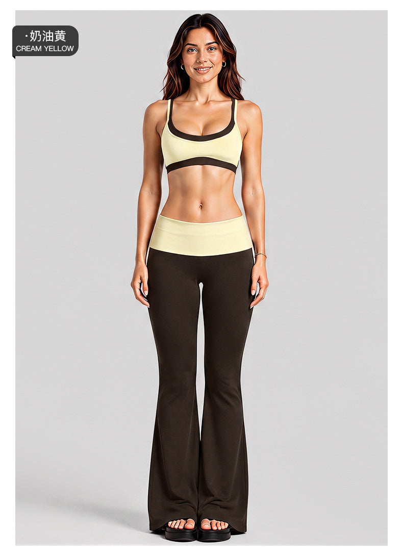 Wholesale Women’s Activewear Set | Faux-Layered Sports Bra & Quick-Dry Flared Yoga Pants | fouregg