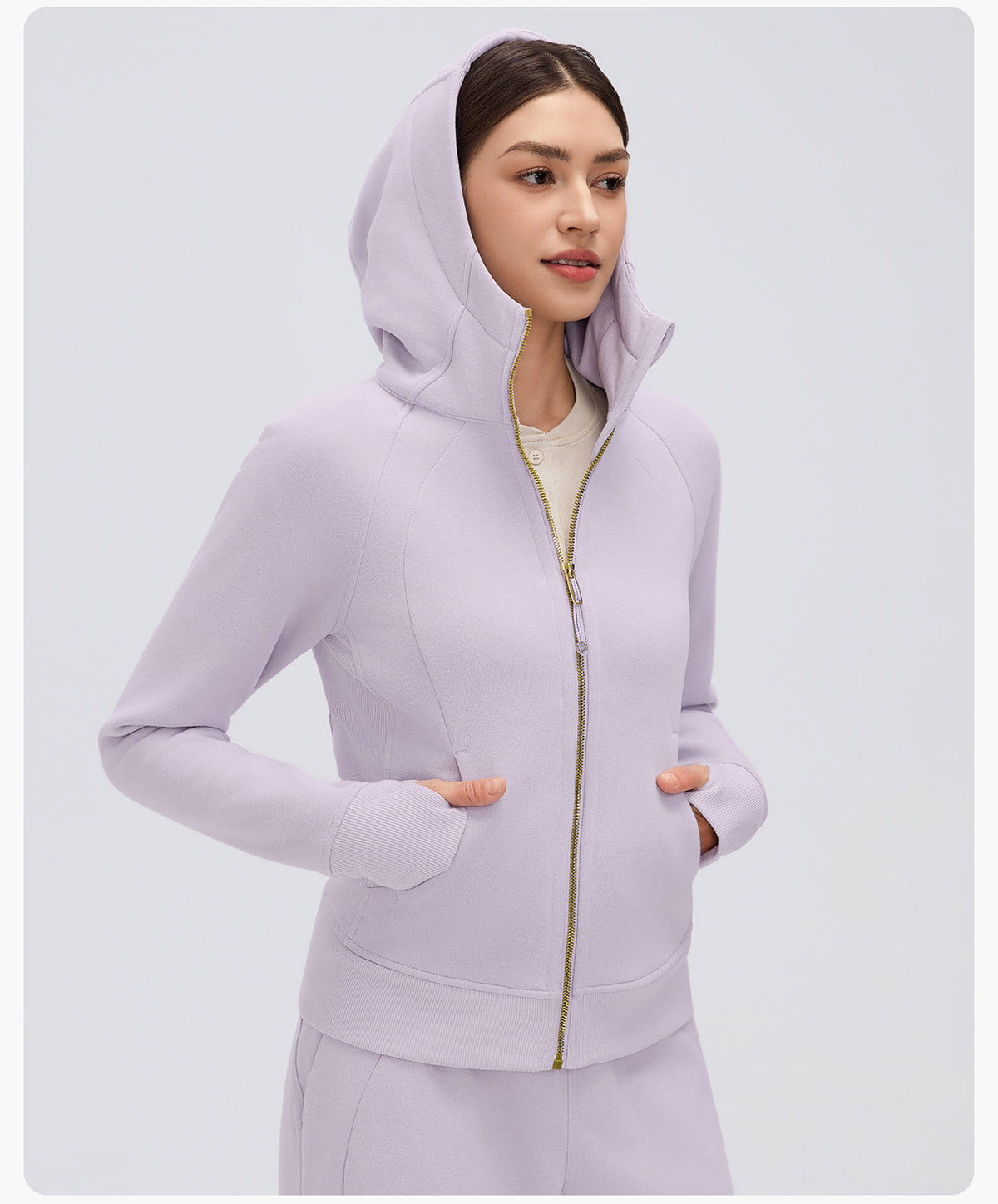 Wholesale Women’s Winter Workout Jacket D26115 | Warm Drawstring Waist Hooded Fitness Top | fouregg