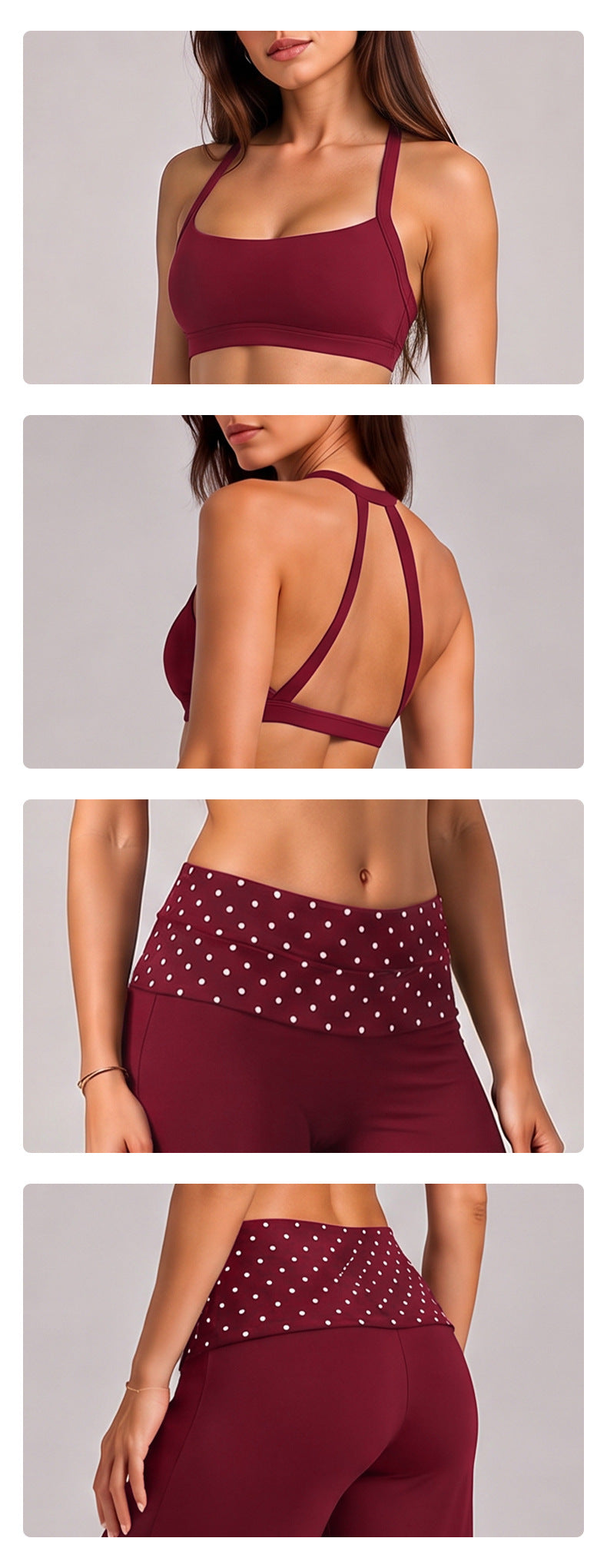 Wholesale Women’s Quick-Dry Activewear Set | Open-Back Halter Bra & Polka Dot Workout Pants | fouregg