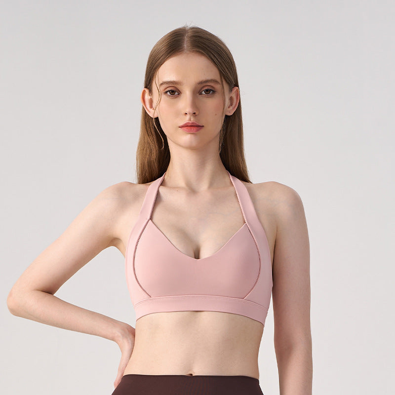 Wholesale Women’s Open-Back Sports Bra | Shockproof Supportive Yoga & Running Crop Top | fouregg - Clay Pink