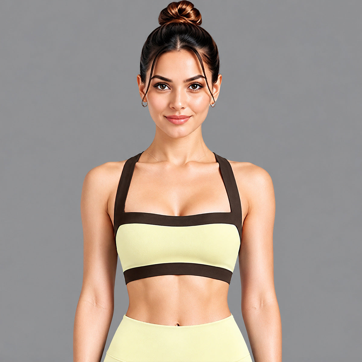 Wholesale Women’s Activewear Set | Color-Block Workout Bra & Low-Waisted Casual Fitness Pants | fouregg - Underwear Cream Yellow