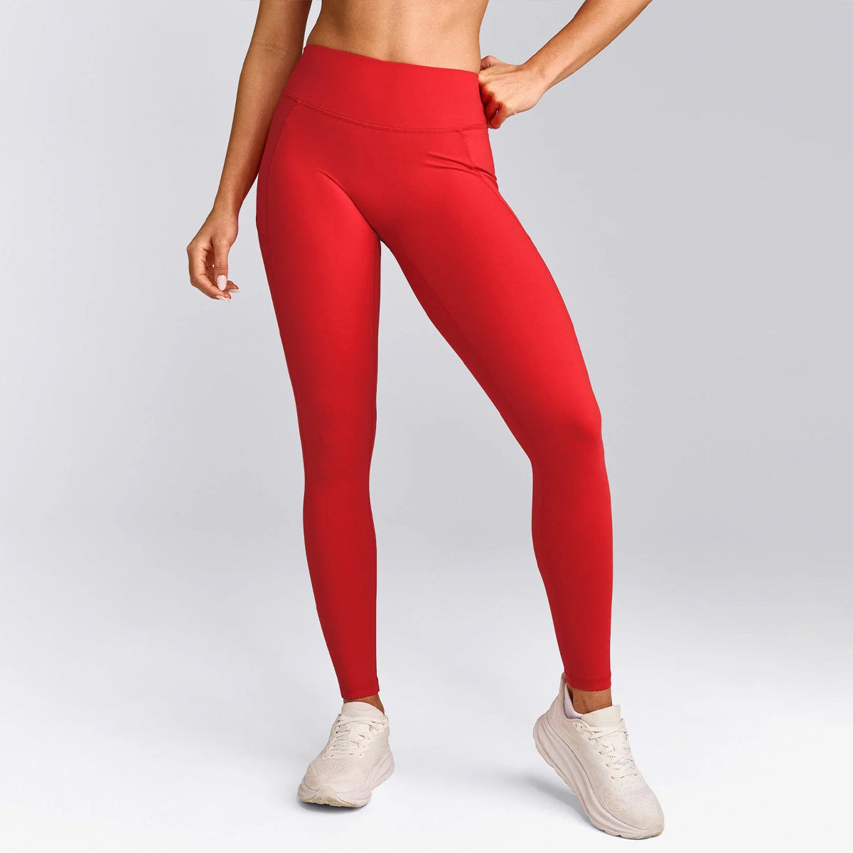 Wholesale Women’s Activewear Leggings | High-Stretch Running Tights with Side Pockets | fouregg - Power Queen Red