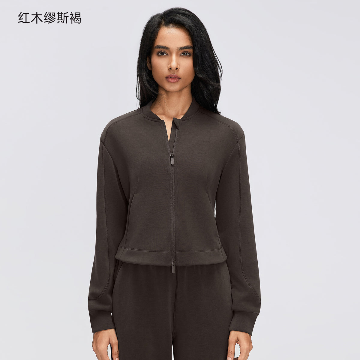 Wholesale Women’s Casual Activewear Jacket D26156 | Cropped Long-Sleeve Training Top | fouregg - Mahogany Muse Brown