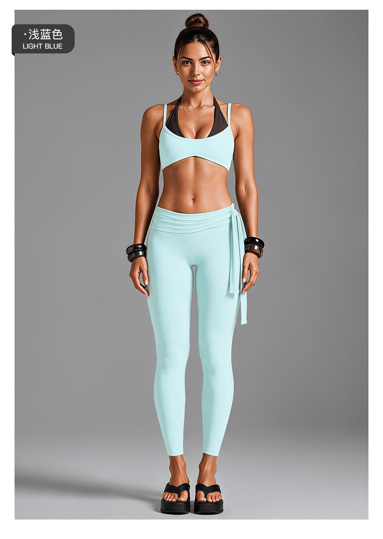 Wholesale Women’s Open-Back Activewear Set | Halter Yoga Bra & Ballet-Style Tie-Waist Pants | fouregg