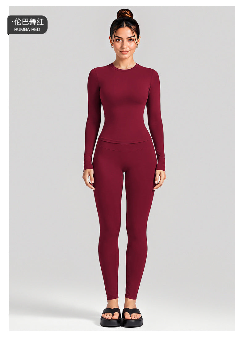 Wholesale Women’s Activewear Set | Fitted Long Sleeve Tee & Loose Straight-Leg Workout Trousers | fouregg