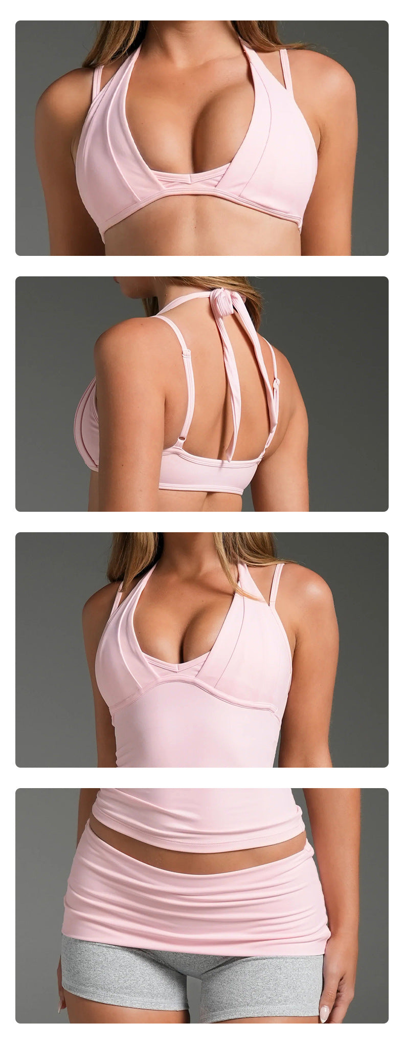 Wholesale Women’s Activewear Set | Backless Halter Sports Top & Color-Block Workout Pants | fouregg