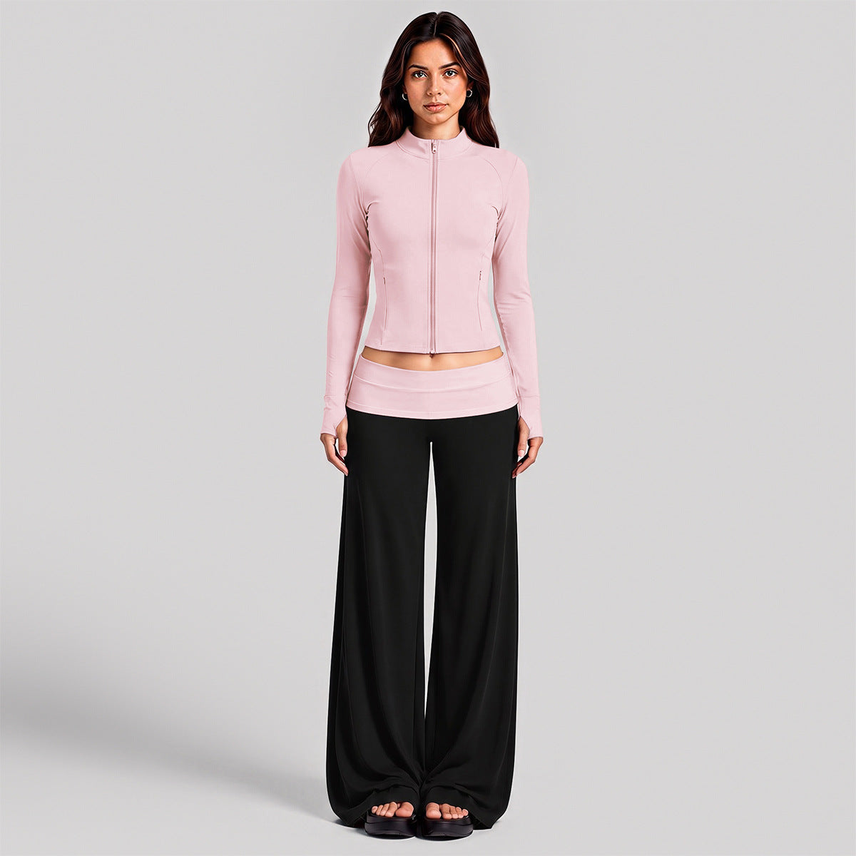 Wholesale Women’s Activewear Set | Color-Block High-Neck Jacket & Quick-Dry Workout Trousers | fouregg - Pink