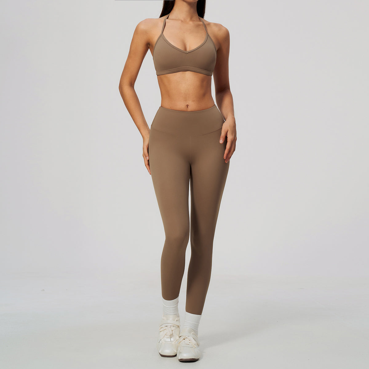 Wholesale Women’s Halter Yoga Set | Bulk Breathable Slim Fit Fitness Outfit | fouregg